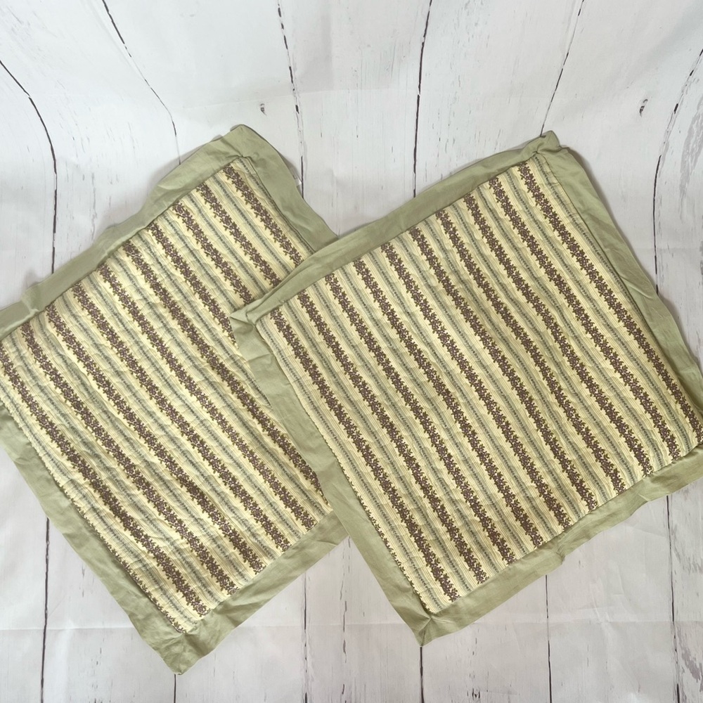 April Cornell Quilted Pillow Covers in green and lavender floral stripes